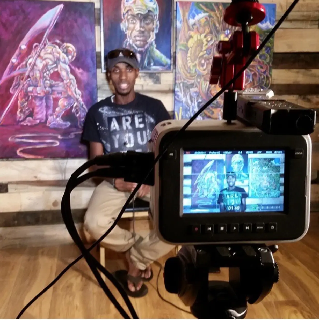 Jean Esther filming in the studio